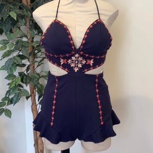B-sharp Navy Cut out Shorts Romper Small